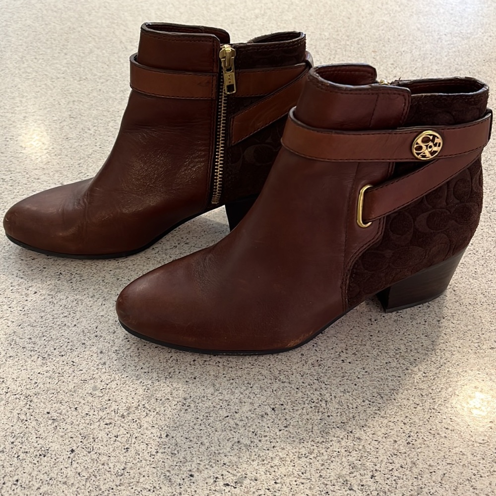 Coach Page Brown Embossed Ankle Boots.